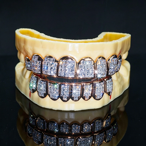 Grillz Personalizados de Oro 10K 14K 18K y Plata 925 con Moissanita VVS Corte Princesa Estilo Hip Hop, Diamantes Iced Out e Invisible para Dientes - Product Image 1