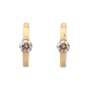 18K Gold Chunky Hoop <b>Stud</b> <b>Earrings</b> with <b>Turquoise</b> and Diamond Accents - Product Image 3