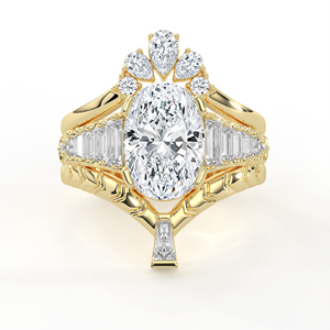 Anillo de Oro Amarillo con Tiara Chevron y Banda Curva, con Diamante Cultivado en Laboratorio POOJA DIAMOND, Corte Hexagonal Ovalado 2.00C, Certificado IGI, para Novia - Product Image 2