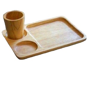 Plateau de service petit-déjeuner en bois naturel avec porte-gobelet – Assiette à collation et gobelet en bois écologiques pour hôtel et maison - Product Image 1