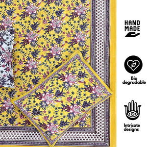 Jaipur Floral Block Print <b>King</b> <b>Size</b> Cotton Bedsheet 3 PC Set 200TC Soft Durable Sustainable Skin Friendly Non Toxic Dye Home - Product Image 2