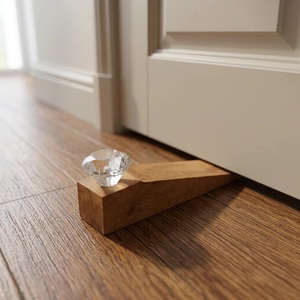 Wooden <b>Door</b> Stopper with Crystal Knob Rustic Design Floor Mount Entry Use Durable - Product Image 2