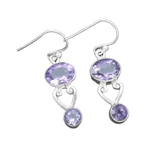 Wholesale 925 Sterling Silver Bohemian Style Flower Shape <b>Earrings</b> with Amethyst Gemstone Wedding Gift for Women - Product Image 1