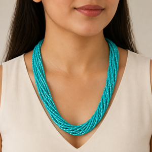 Wholesale Multi-Strand Turquoise Blue Seed Beaded <b>Statement</b> <b>Necklace</b> for Women Bohemian Fashion Jewelry Gift/Party Sstringz Exim - Product Image 6