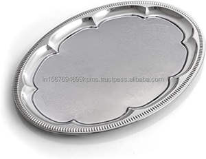 Plateaux décoratifs avec poignées, plateau en métal de haute qualité, forme ronde, plateaux de service alimentaire de qualité alimentaire, fournitures pour restaurants - Product Image 4