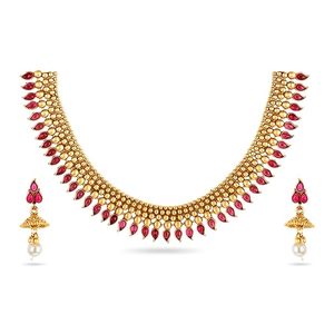 Ensemble collier, boucles d'oreilles et parure de tête plaqué or certifié avec micro-incrustations de perles d'imitation, design vintage, bijoux de mariage pour femmes - Product Image 2