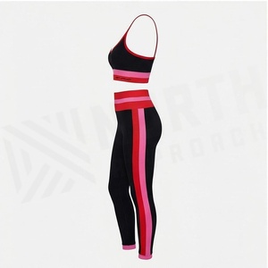 Ensemble de yoga 2 pièces North Approach, noir, rouge, rose, avec bordure contrastante, taille haute, longueur intégrale, en spandex et polyester, vêtements de sport - Product Image 3