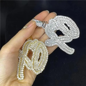 <b>Top</b> Selling 925 Silver <b>Gold</b> Plated Alphabet Letter Pendant Necklace With Diamond Hiphop For Daily Wear Available For Sale - Product Image 3