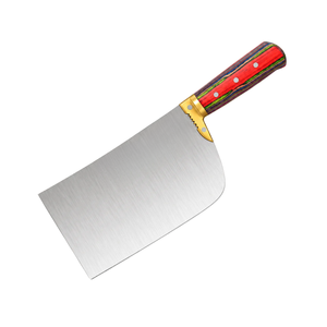 Couteaux de cuisine à manche rouge, vert et noir avec lames larges argentées, embout doré et trois rivets pour hacher, trancher et préparer - Product Image 1