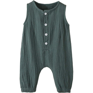 Pelele de algodón para bebé, manga larga, cuello redondo, cierre de botones a presión, color liso, unisex, para otoño - Product Image 5