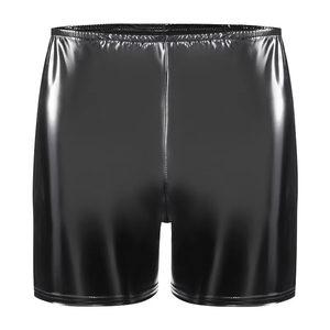 Shorts en satin noir pour homme, taille mi-haute, fermeture élastique, séchage rapide, style décontracté, longueur courte, couleur unie, tissu tissé - Product Image 1