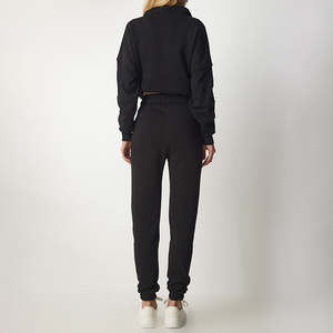 Ensemble deux pièces pour femme : sweat-shirt zippé et pantalon en molleton noir uni, coupe décontractée - Product Image 6