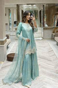 Conjunto de Salwar Kameez Bordado en Verde Menta, Traje Tradicional de Seda Fandy para Bodas, Graduaciones, Diwali y Fiestas para Mujeres - Product Image 3