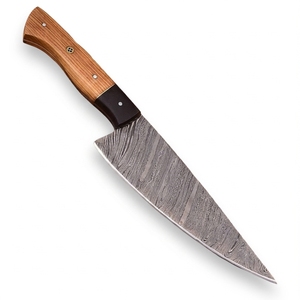 Couteau de chef Damas personnalisé, couteau de cuisine à lame fixe fait main avec étui en cuir, couteau de cuisine pour chefs, cadeau BBQ - Product Image 4