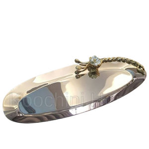 Plateau en aluminium poli brillant, forme ronde, design créatif, pour la maison, l'hôtel, le restaurant, motif floral, plateau moderne et élégant - Product Image 4