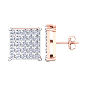 Custom Hip Hop Pave Setting Round Cut Diamond Square Cluster <b>Stud</b> Earrings Fine Jewelry Manufacturer Wholesale Gift - Product Image 1