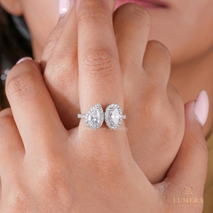 Toi Et Moi Pear & Oval Two Stone Halo Engagement <b>Ring</b> – Pave Bridal Jewelry - Product Image 5