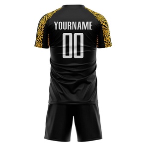 Ensemble de maillots de football pour hommes, motif noir et or, sublimé, manches courtes, col rond, polyester respirant, uniforme pour équipe adulte - Product Image 4