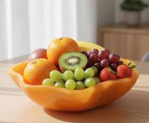 Tazón para servir frutas de resina hecho a mano, tazón decorativo para ensalada con borde ondulado, tazón central de primera calidad, tazón para aperitivos, tazón para postres, decoración moderna - Product Image 2