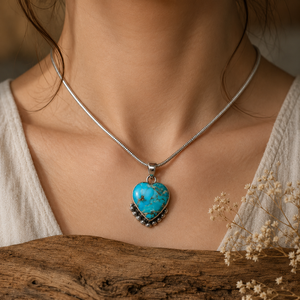 Collier avec pendentif en forme de cœur turquoise, argent sterling 925, bijoux bohèmes faits à la main pour femmes, cadeau - Product Image 1