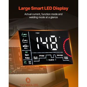 Saldatrice TIG 3 in 1 205A con Ampio Display LED per Saldatura TIG DC, TIG Pulsato DC e MMA a Elettrodo, Doppia Tensione 110/220V - Product Image 3