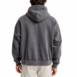 Sweat à capuche oversize délavé style vintage avec coutures apparentes, cordon de serrage noué, poche frontale et poignets côtelés - Product Image 2