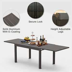 Grande Tavolo da Pranzo Estensibile in Alluminio da 53-106 Pollici, Rettangolare per 6-8 Persone, Regolabile per Interni ed Esterni - Product Image 4