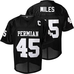 Camiseta de fútbol Permian número 45, negra, con cuello en V, de poliéster, personalizada, Miles C - Product Image 1