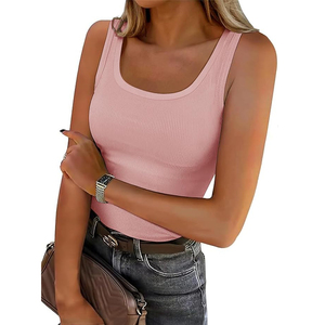 Débardeur côtelé tricoté personnalisé pour femme, coupe ajustée, couleur unie, extensible, doux, respirant, séchage rapide, décontracté, en coton et élasthanne - Product Image 1