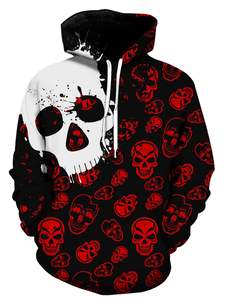 Sudadera con Capucha para Hombre, Diseño Gótico con Calavera, Negro y Rojo, Diseño 3D, Corte Regular, Ropa de Otoño, Venta al Por Mayor, 100% Poliéster, Tejido de Felpa, Invierno - Product Image 4