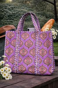 Bolsa de Mano de Algodón Estampada a Mano, Bolsa de Mano de Algodón Hecha a Mano en India, Bolsa de Mano para Mujer, Bolsa de Hombro Acolchada Estampada a Mano - Product Image 6