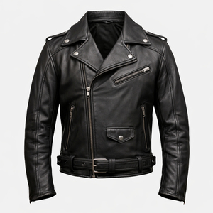 Chaqueta de cuero genuino de piel de oveja para hombre, estilo bomber, para motocicleta, color negro. - Product Image 4