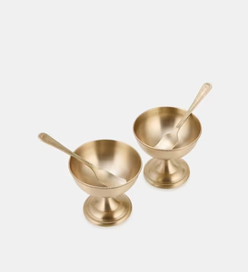 Bol à glace en laiton avec cuillère, 4 pièces, design élégant, bol en laiton fait main pour dessert - Product Image 1
