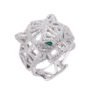 Anillo de cóctel de lujo con cabeza de animal, engaste pavé de piedra natural, oro macizo de 18K, joyería unisex para fiesta - Product Image 2