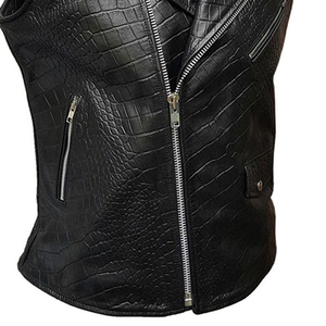 <b>Men's</b> Black PU <b>Leather</b> Biker <b>Vest</b> Moto Style Zipper Closure Turn-down Collar Solid Color Outer Wear Regular Length - Product Image 6