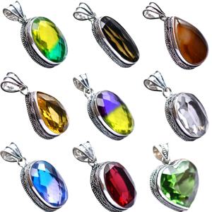 Lot de 10 pendentifs en pierres précieuses assorties, plaqués argent sterling 925, pendentifs en cristal pour la fabrication de bijoux - Product Image 3