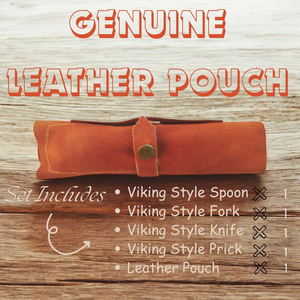 Ensemble de couverts médiévaux haut de gamme OEM, cuillère, fourchette et couteau en acier faits à la main, accessoires de table avec étui de rangement en cuir - Product Image 5