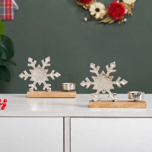 Snowflake Candle Holder Set of 2 Metal Traditional Handicraft <b>Christmas</b> Decorations - Product Image 2