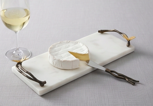 Plateau à fromage en marbre avec poignées en forme de papillon et ensemble de spatules en acier inoxydable, idéal pour la cuisine à domicile et l'utilisation en hôtel - Product Image 5