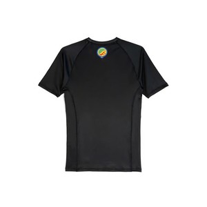 Black Short Sleeve UPF50+ Rash Guard Quick Dry Eco-Friendly Spandex/Polyester <b>Swim</b> <b>Shirt</b> with Front Back Logo Print Adult Men's - Product Image 2