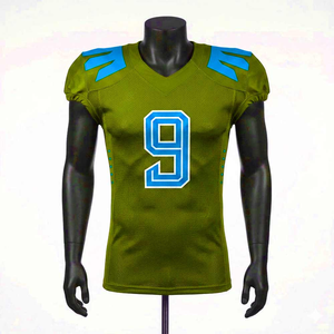 Camiseta de Fútbol Americano para Hombre, Verde Oliva y Azul, Número 9, Sublimada, Malla sin Mangas, Cuello en V, Ajuste Atlético, Absorbe la Humedad - Product Image 1