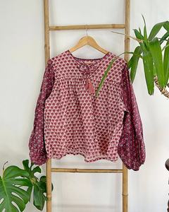 Blouse courte bohème en pur coton, imprimé floral terreux, style indien Bagru, pour femme, à porter au quotidien. - Product Image 4