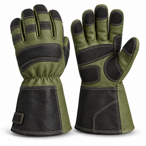 Guantes de Seguridad de Cuero Verde y Negro con Puntas Texturizadas Antideslizantes y Muñequera Ajustable para Uso General - Product Image 6