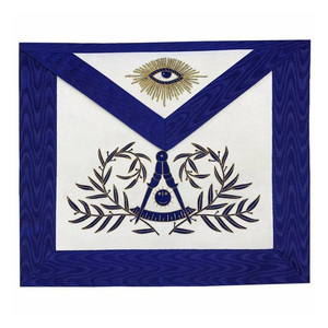 Past Master Freemason <b>White</b> Royal Blue <b>Apron</b> Laurel Crest Embroidery Custom OEM Masonic Brotherhood Regalia Ceremony Wear - Product Image 3