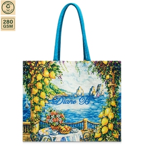 Custom Canvas Beach Tote <b>Bag</b> 40x33x18cm 280 GSM PP Laminated Recycled Polycotton Printed Embroidered Wholesale OEM Private Label - Product Image 2