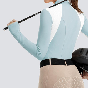 Women's Long Sleeve Equestrian <b>Top</b> with Breathable White Mesh Panel Design Anti-Bacterial & Quick Dry Spandex/Nylon Fabric - Product Image 1