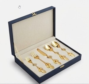 Ensemble de couverts élégants plaqués or avec manche décoré de feuilles, finition mate, résistant à la rouille, vaisselle de mariage, ensemble de couverts décoratifs - Product Image 6
