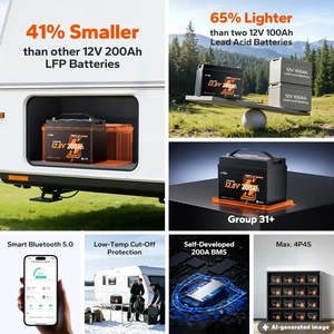 AB Stok <span class=keywords><strong>12V</strong></span> 200Ah Bluetooth AKÜ LiFePO4 Pil Toplu Tedarik Kompakt Lityum Pil RV Deniz Güneş Enerjisi Depolaması için - Product Image 2