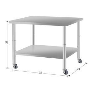 Tavolo da Lavoro Commerciale 36*24 in Acciaio Inossidabile con Ripiano Inferiore e Ruote per Ristoranti, Cucine Domestiche, Preparazione Cibo, Isole e Carrelli da Cucina - Product Image 3