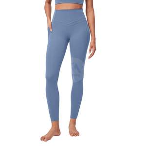 Leggings Deportivos Azul Marino Sólido de Cintura Alta con Control de Abdomen, Pantalones de Yoga con Bolsillos Laterales, Ropa Deportiva para Mujer, Personalizada, Elástica en Cuatro Direcciones - Product Image 3